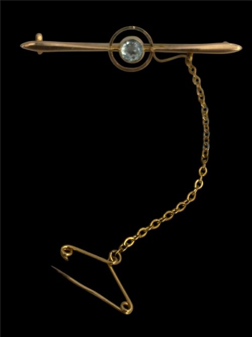 ANTIQUE 15CT GOLD AQUAMARINE BAR BROOCH - ADDITIONAL PHOTO 4