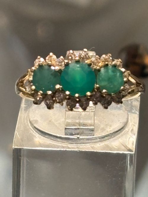 VINTAGE EMERALD AND DIAMOND DRESSENGAGEMENT RING - ADDITIONAL PHOTO 4