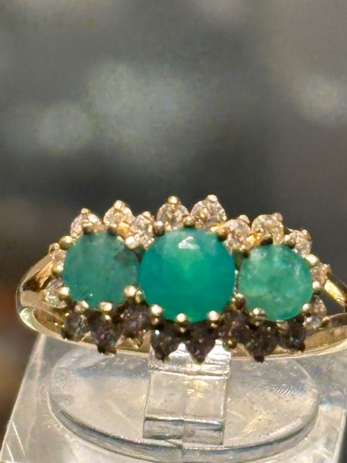 VINTAGE EMERALD AND DIAMOND DRESSENGAGEMENT RING - ADDITIONAL PHOTO 8