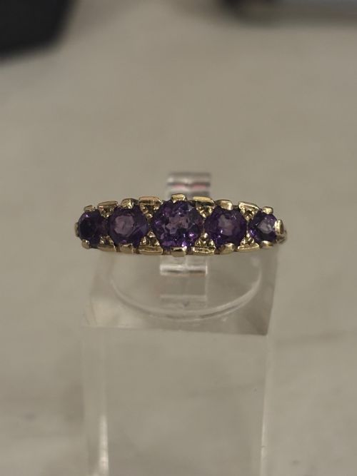 AMETHYST FIVE STONE GOLD RING - ADDITIONAL PHOTO 5