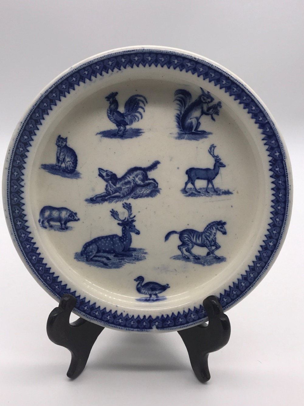 Antique English Children's Nursery ware Blue and White Dinner bowl By Copeland Spode
