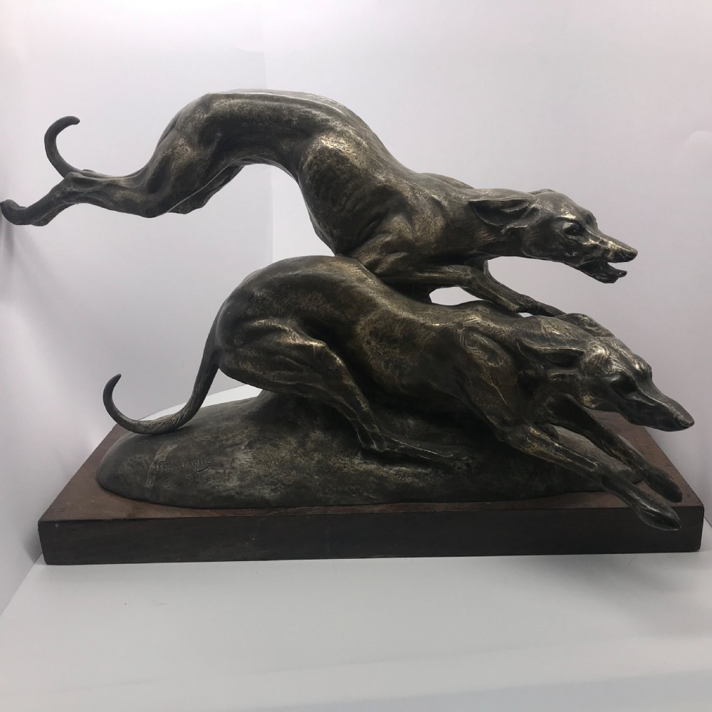 Antique  French bronze of racing/hunting greyhounds by Francisque Joseph Duret View II