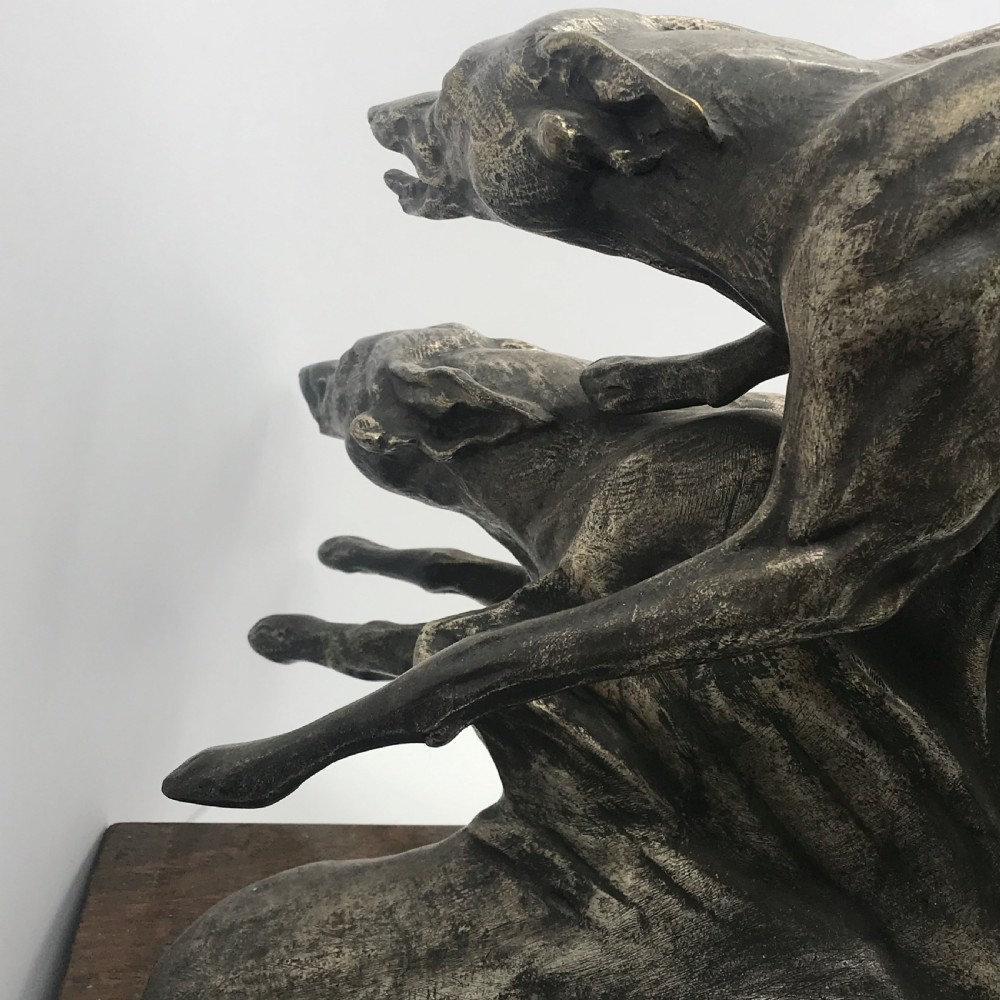 Antique  French bronze of racing/hunting greyhounds by Francisque Joseph Duret View IX