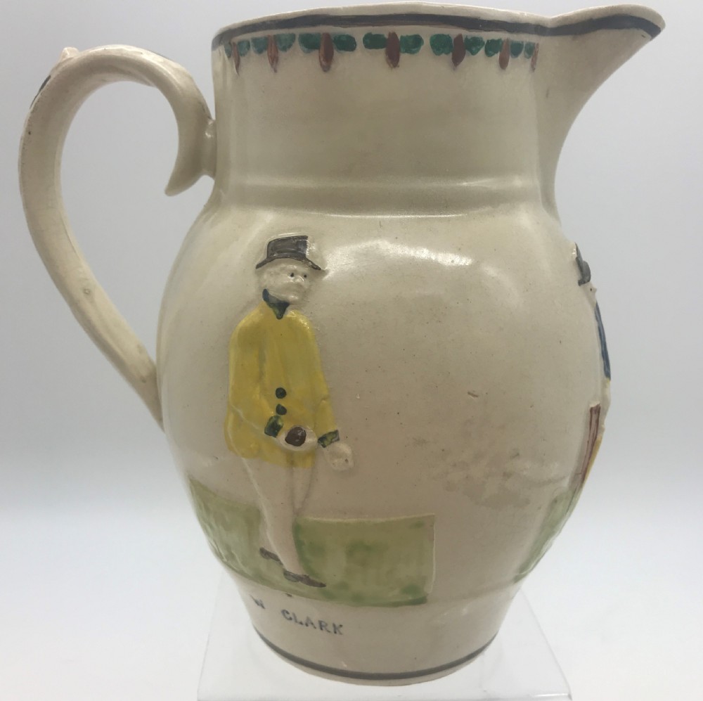 Early/Mid 19th Century Prattware Cricket memorabillia Jug, Clarke, Philch and Box View II