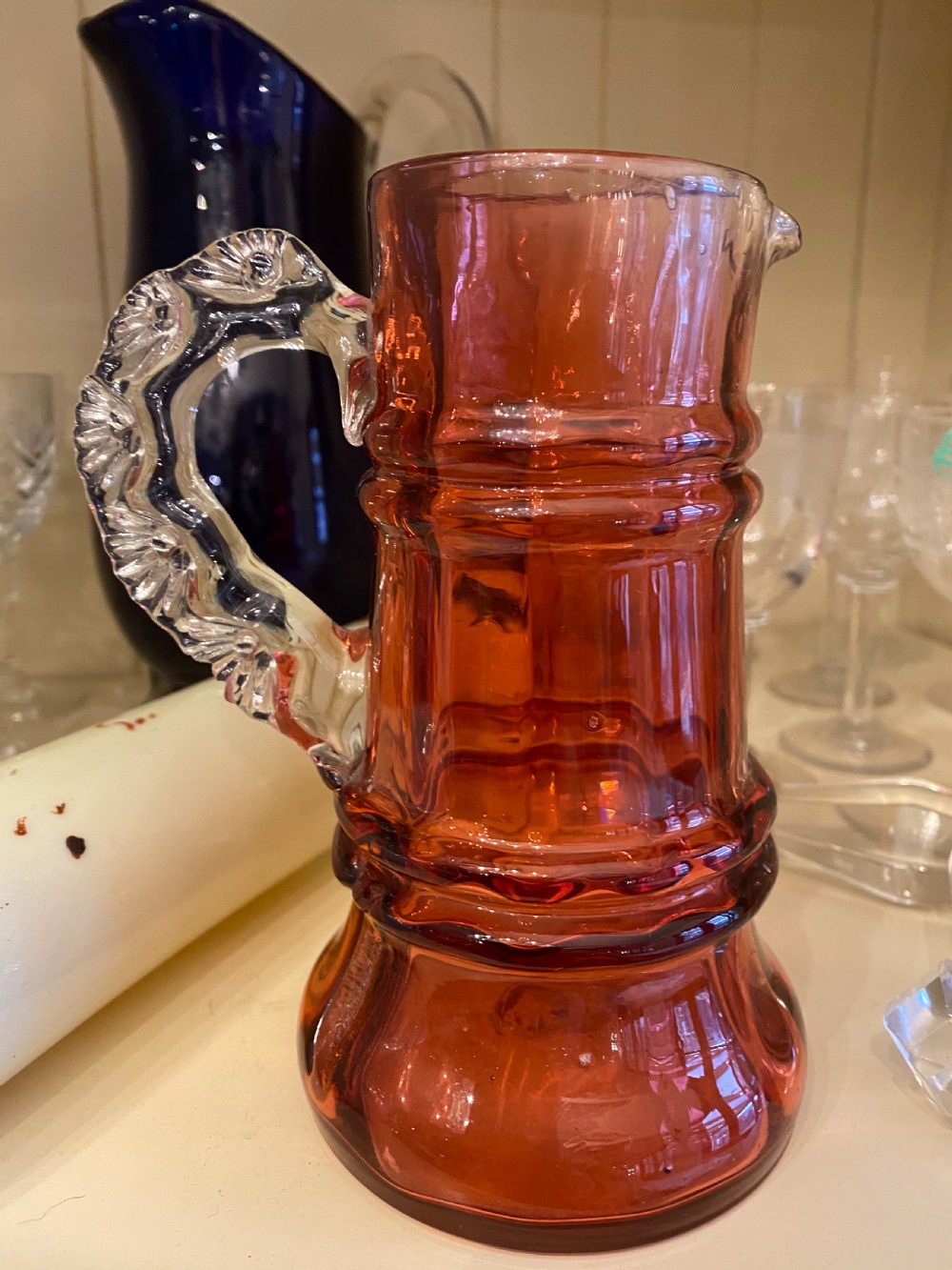 Antique cranberry glass jug