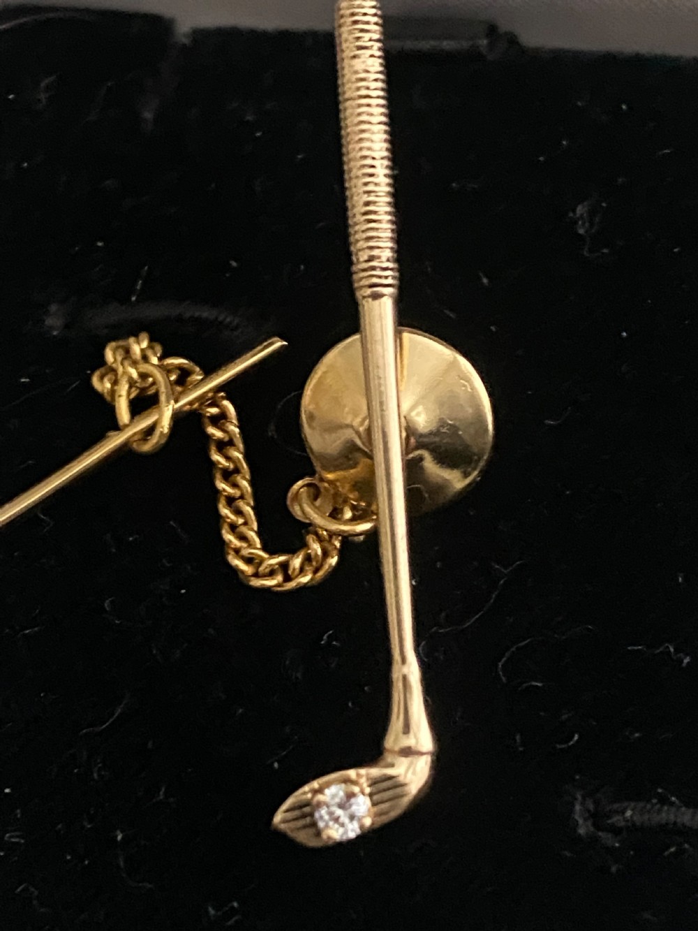 Antique novelty gold and diamond tie/lapel pin View V