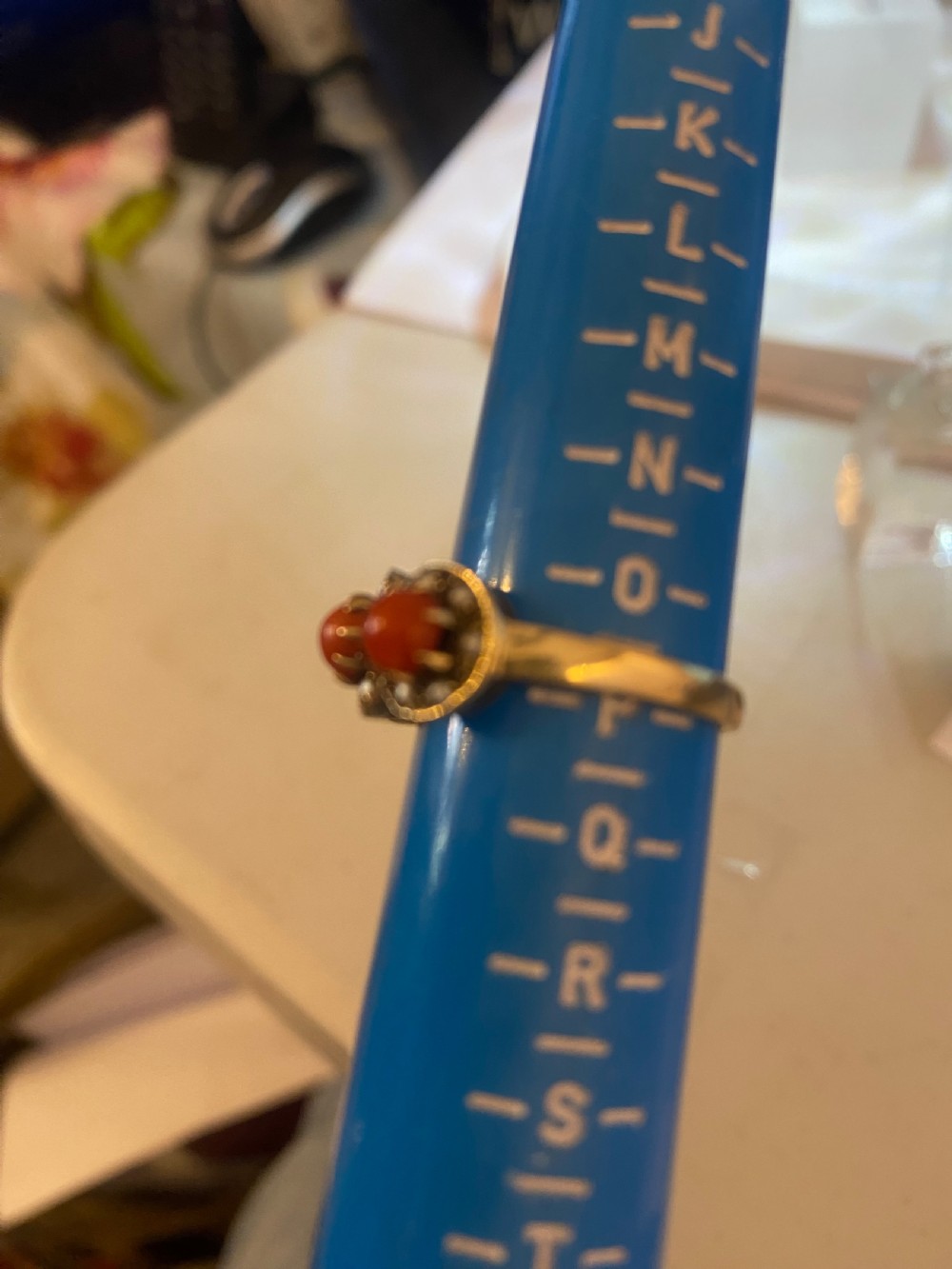 Antique coral and split Pearl ring View II