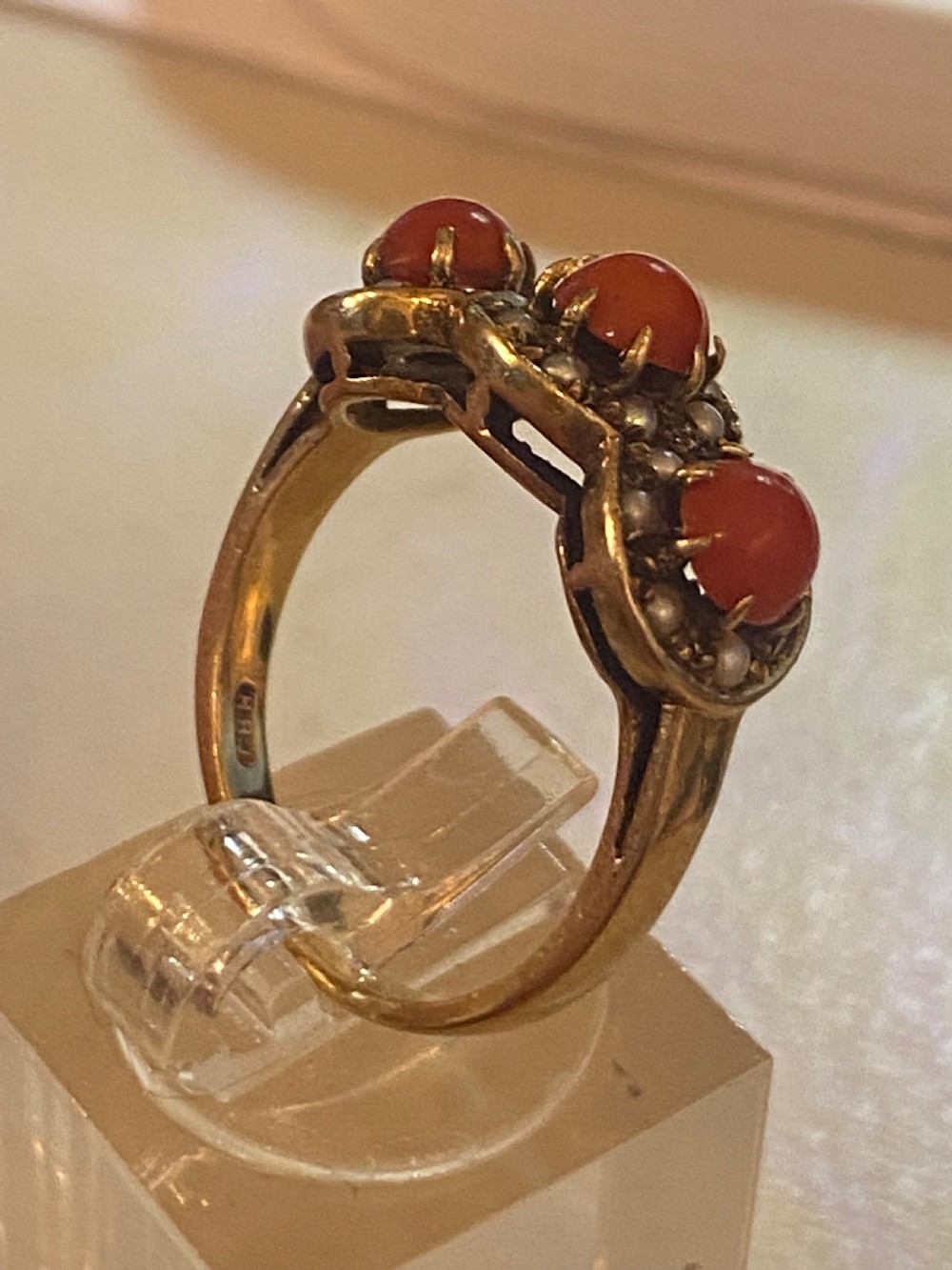 Antique coral and split Pearl ring View VII