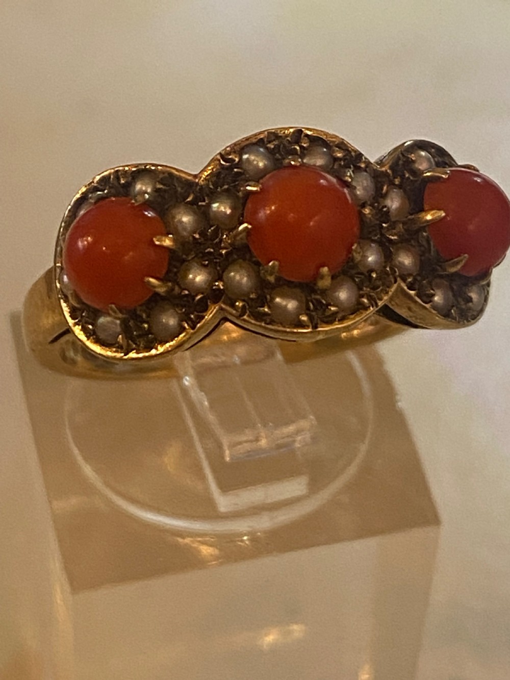 Antique coral and split Pearl ring View VIII