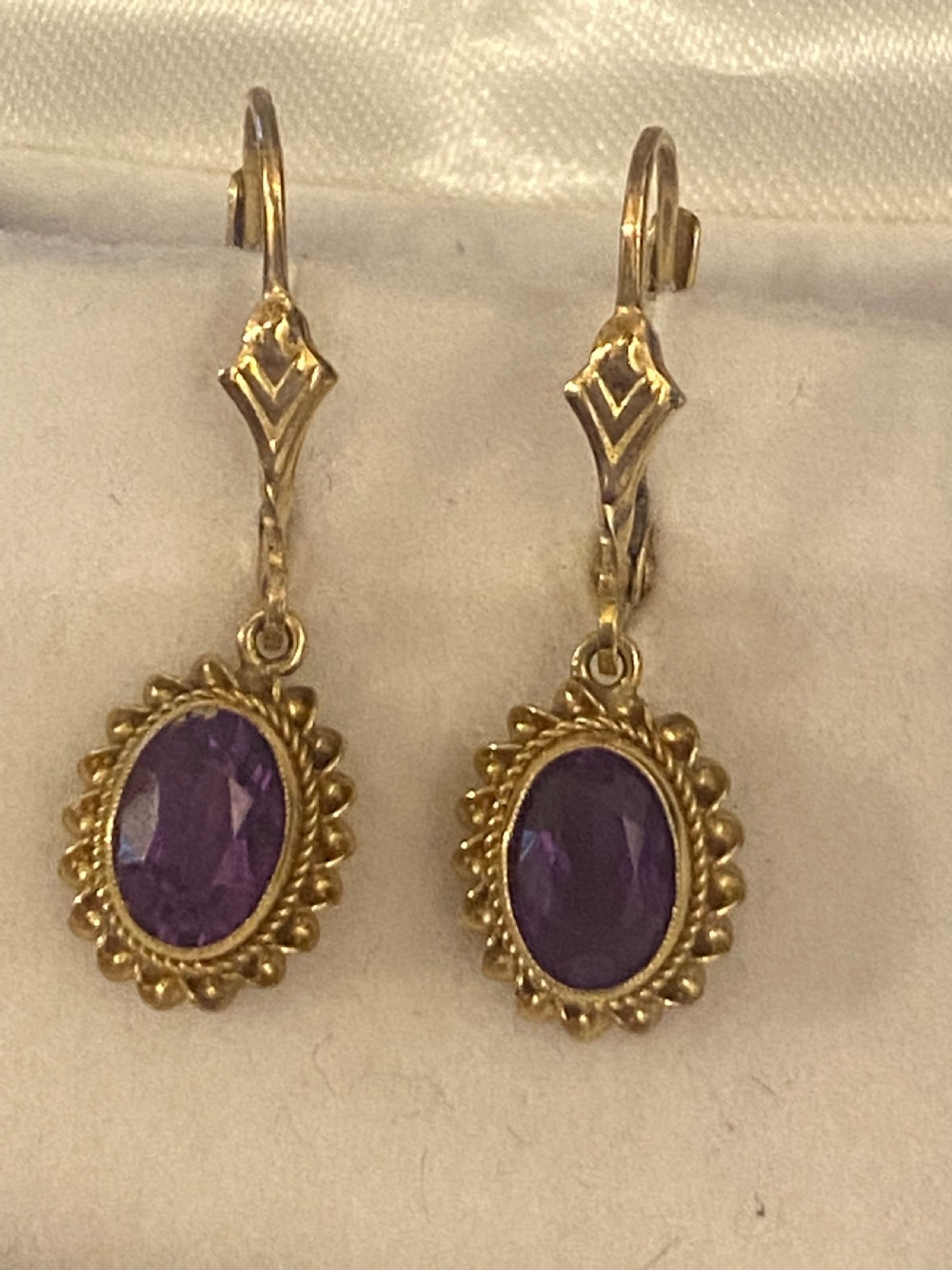Amethyst & Gold drop earrings View II