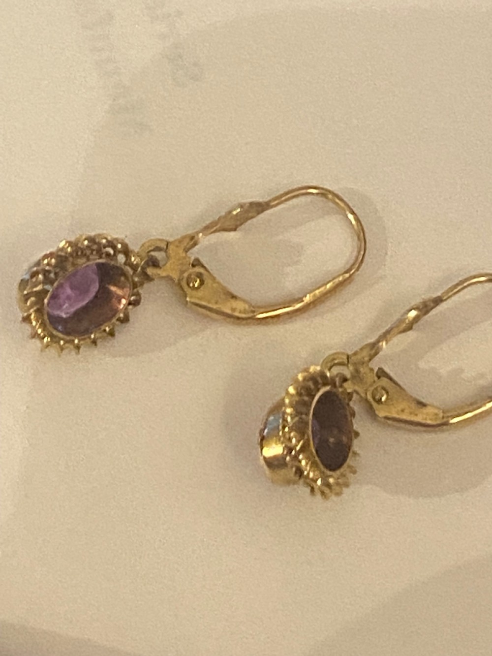 Amethyst & Gold drop earrings View III