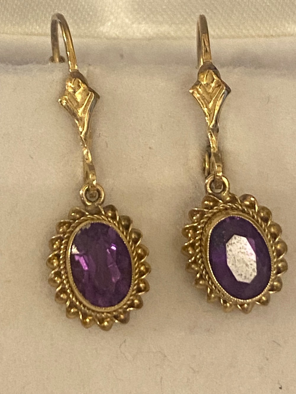 Amethyst & Gold drop earrings View V