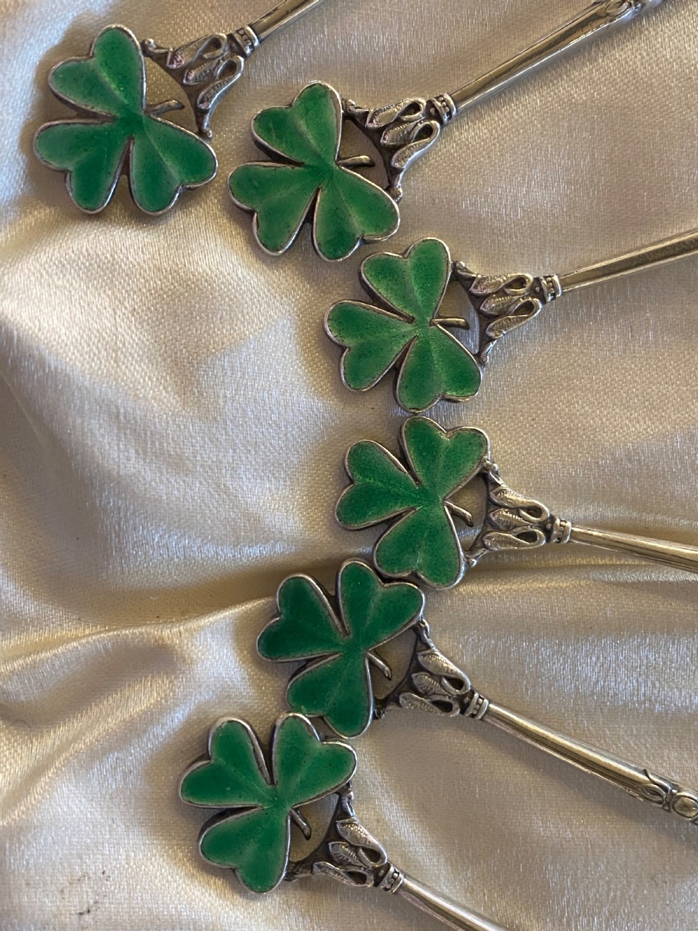 Antique set of six Enamel coffee spoons View II