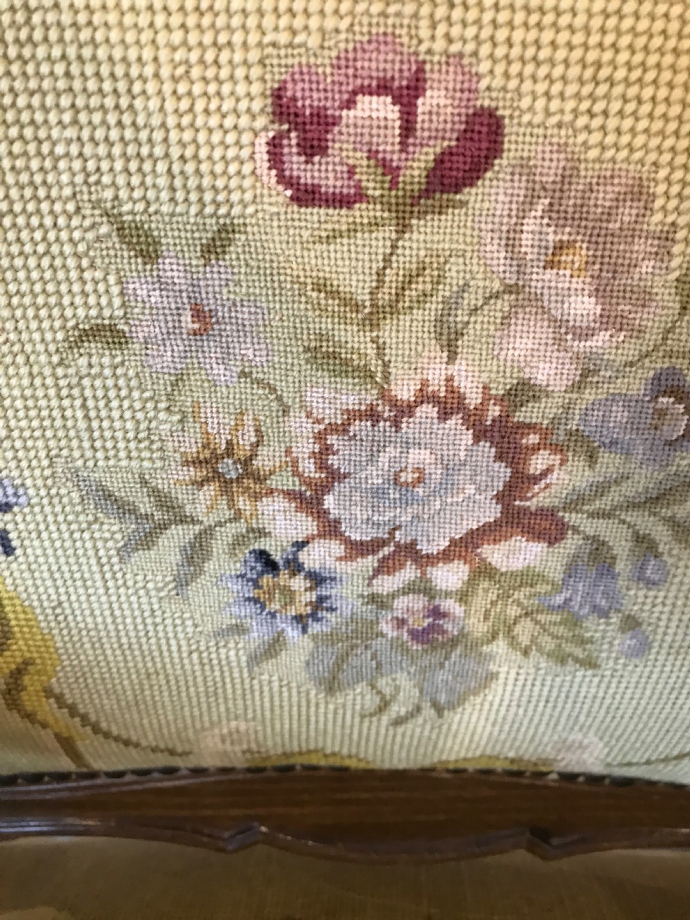 Antique French salon chair petit point tapestry View IV