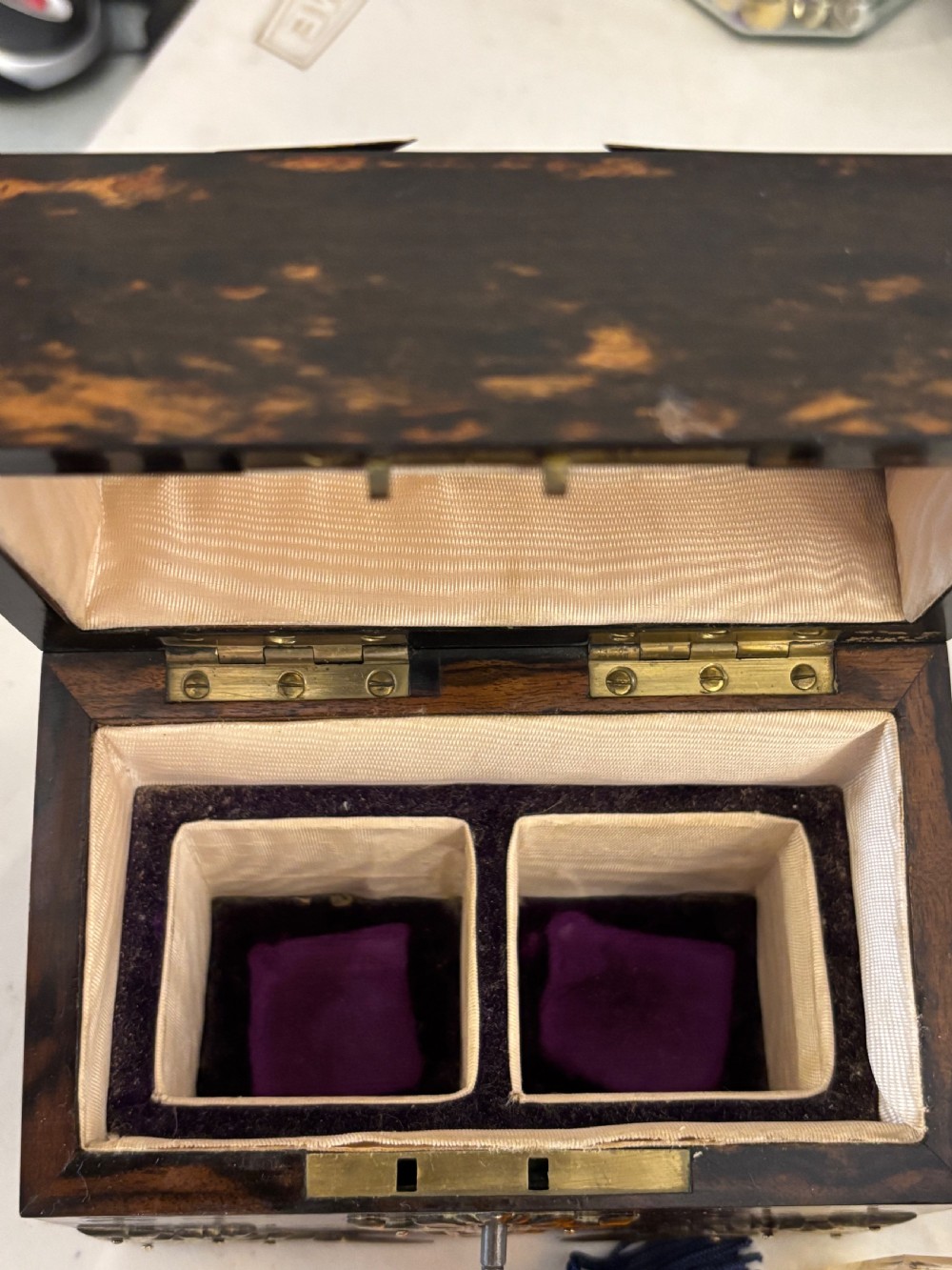 19th century Coromandel casket complete with scent bottles View III