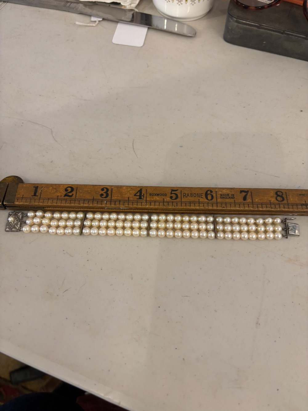 Triple row Pearl cocktail bracelet View III