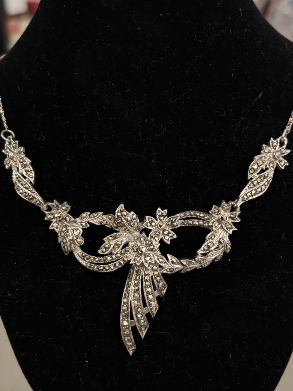 Vintage silver and marcasite necklace View V