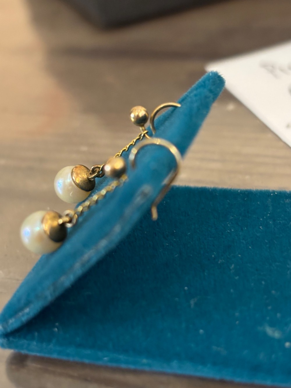 Vintage gold and pearl earrings View II