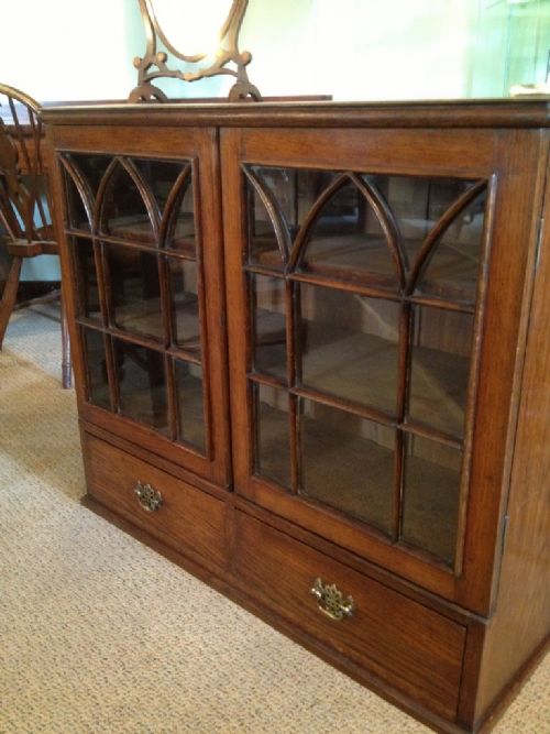 Nineteenth Century Gothic Glazed Oak Wall Cupboard.