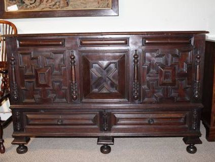 Exceptionally Large Walnut Geometrically Moulded Mule Chest