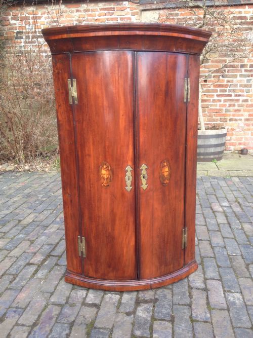 George III Mahogany Bow Front Corner Cupboard