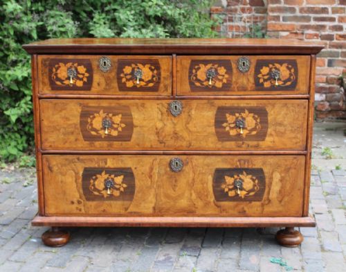 William and Mary Walnut and Marquetry Chest of Drawers