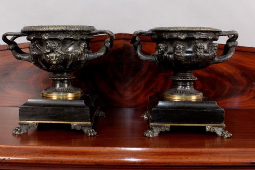 Fine Pair of Bronze Urns