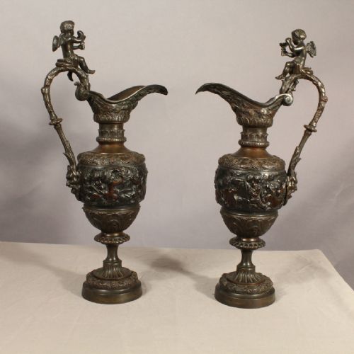 Pair of Bronze Urns