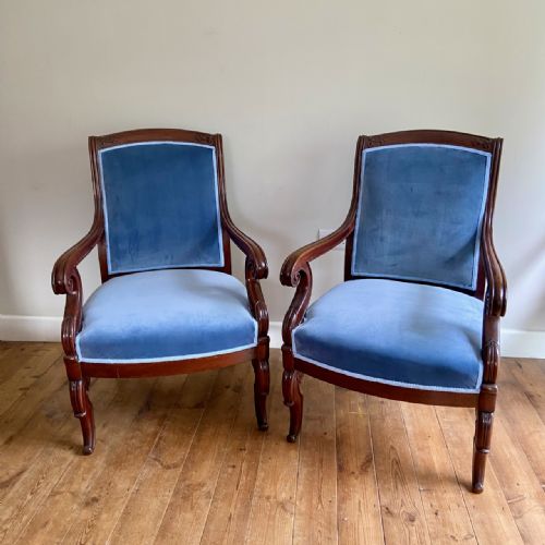 Pair of French Mahogany Library Chairs