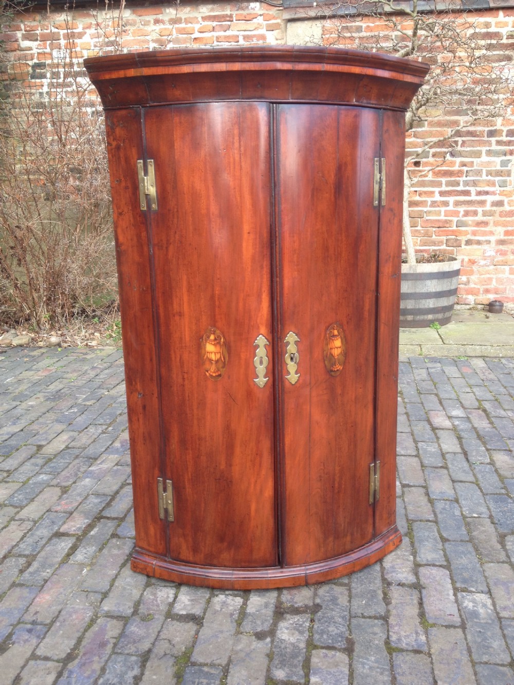 George III Mahogany Bow Front Corner Cupboard