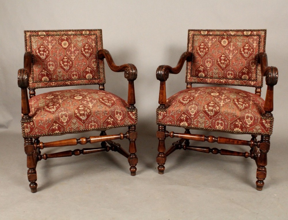 Pair of Walnut Armchairs