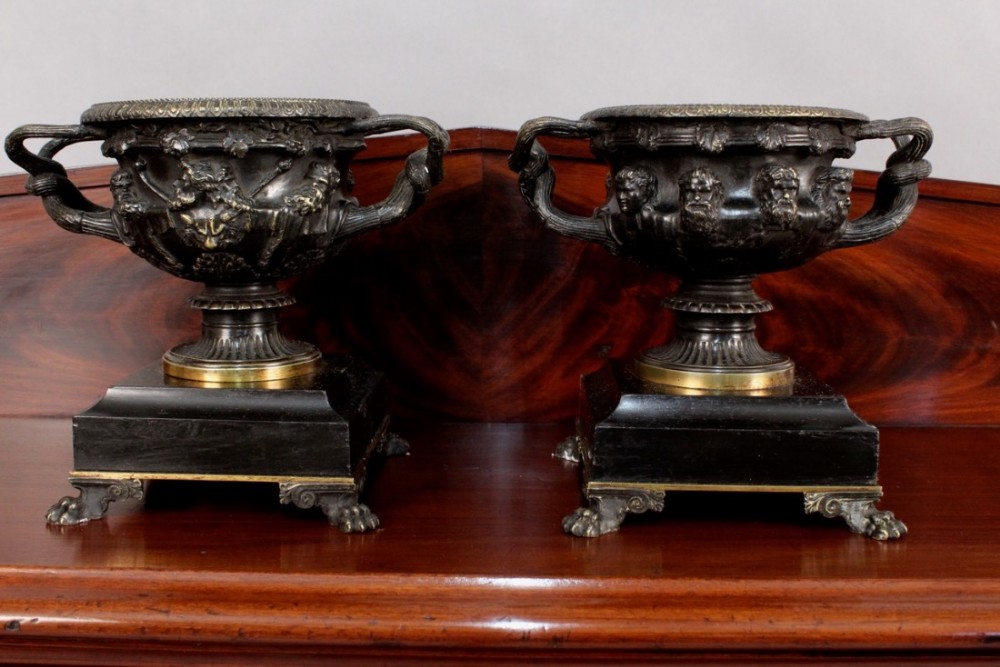 Fine Pair of Bronze Urns