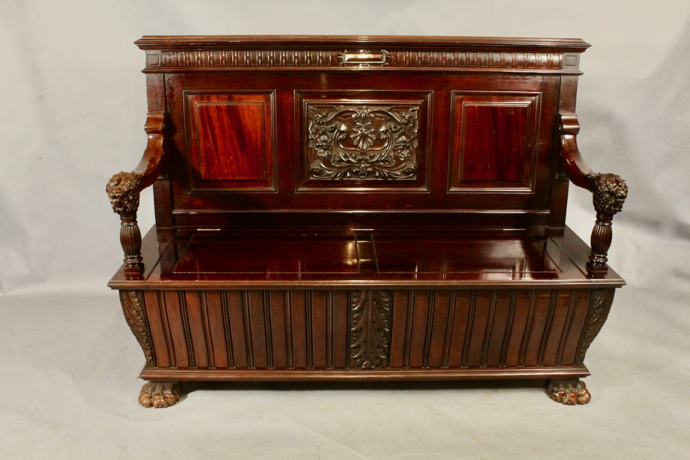 Nineteenth Century Mahogany Hall Bench.