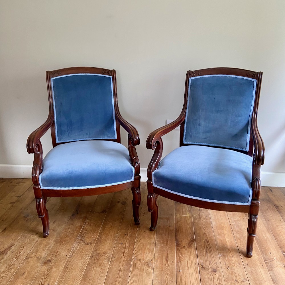 Pair of French Mahogany Library Chairs