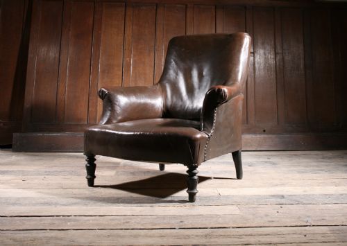 FRENCH LEATHER CHAIR 19TH CENTURY - ADDITIONAL PHOTO 3