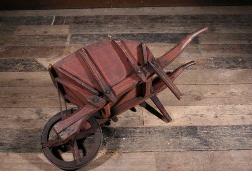 fig 1. Antique Folk Art Childs Wheel Barrow in Original Paint