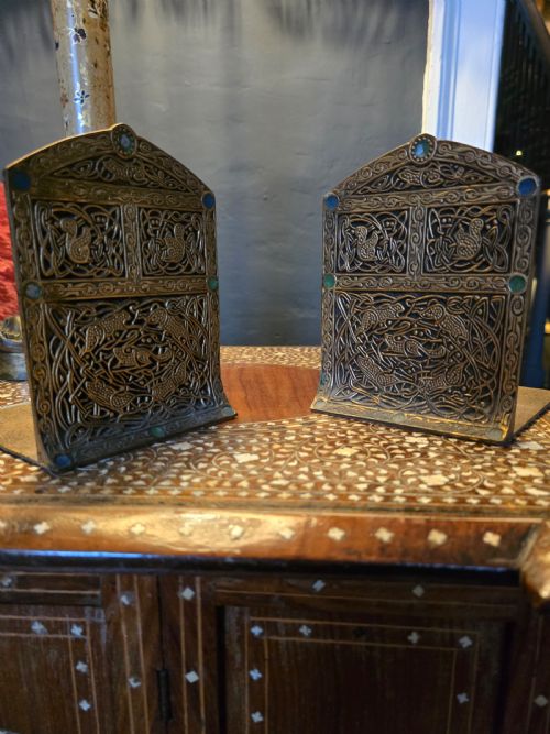 Tiffany Studios New York Gilt Bronze Ninth Century Pair of Bookends C.1912
