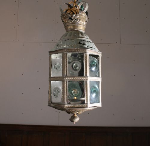 LARGE LANTERN WITH HAND BLOWN BULLS EYE GLASS