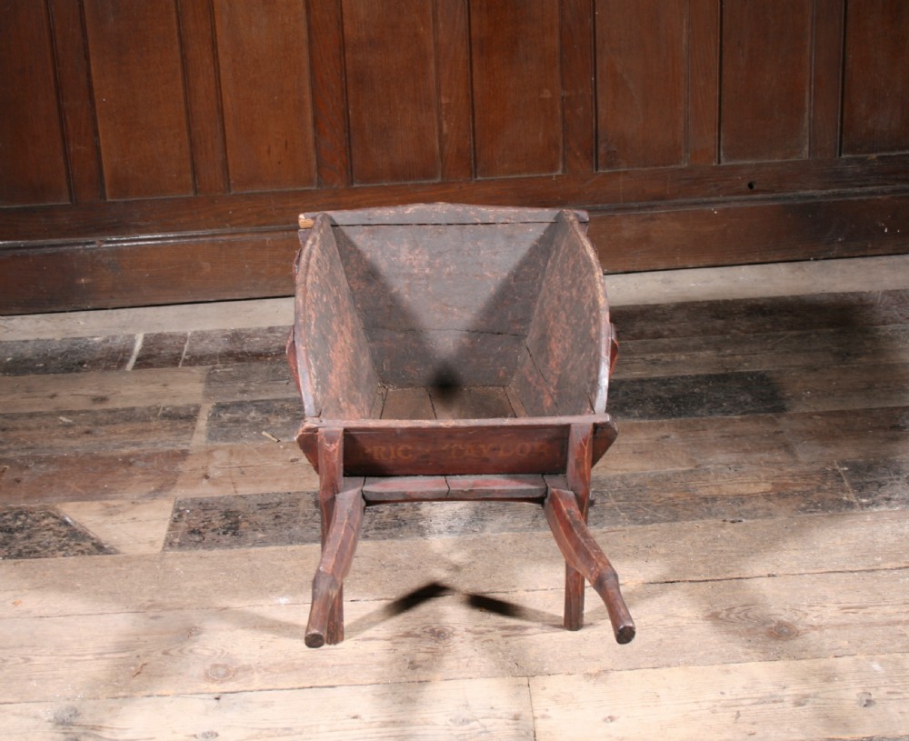 Antique Folk Art Childs Wheel Barrow in Original Paint View V
