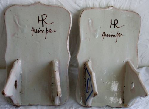 fig 1. Pair of Antique HR Quimper French Faience Menu Holders