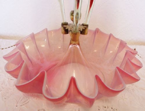 fig 1. Antique English Victorian Pink Vaseline Glass Jack-in-the-Pulpit Epergne
