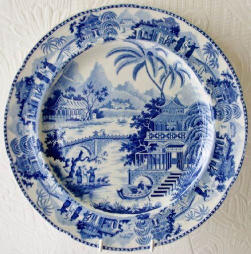 Antique English Georgian Blue and White Transfer "Bridge and Pagoda" Pattern Pearlware Plate ~ Thomas and John Carey