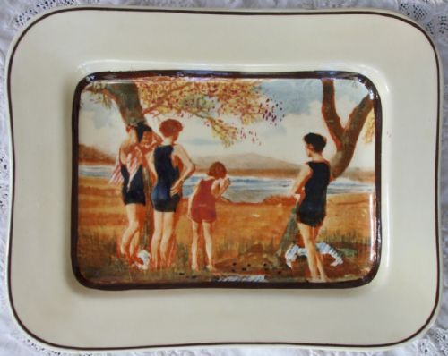 Vintage English Royal Doulton Pottery "Surfing" Sandwich Plate