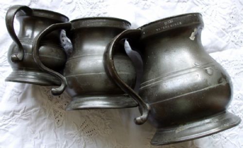 Set of Three Antique English Georgian Pewter Baluster Measures ~ Yates and Birch