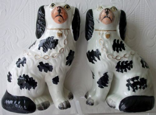 Pair of Antique English Victorian Staffordshire Pottery Disraeli "Comforter" Spaniels ~ H2490