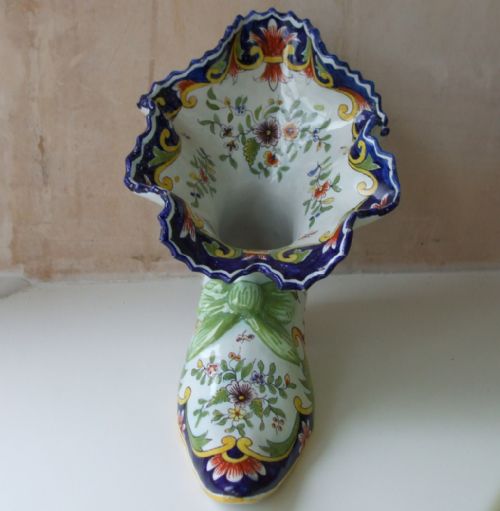 fig 1. Antique Desvres French Faience Boot
