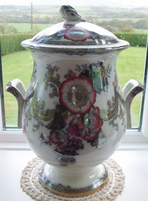 Antique English Victorian Ironstone Leech Jar and Cover