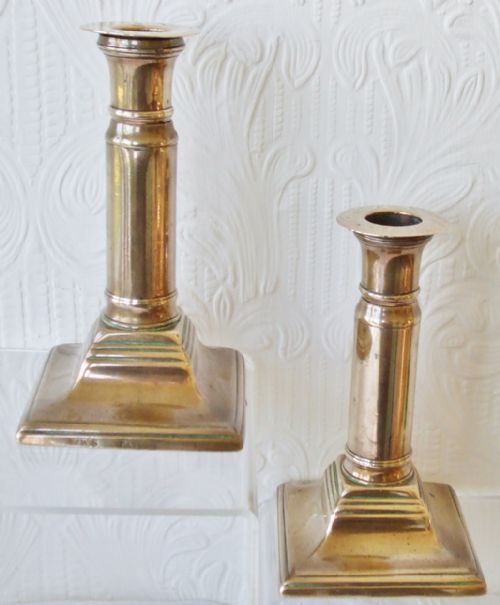 Pair of Antique English Georgian Patent Telescopic Brass Candlesticks