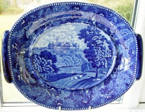 Antique English Georgian Blue and White Transfer "Harewood House" Pattern Pottery Soup Tureen Stand ~Ralph Stevenson of Cobridge