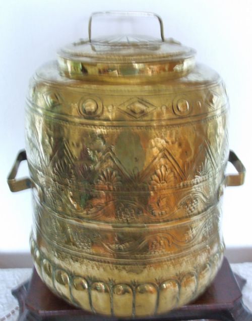 Antique Dutch or English Lidded Brass Storage Container